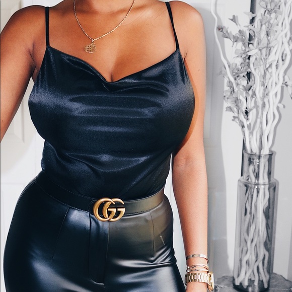 Satin Cowl Neck Bodysuit - Picture 1 of 5